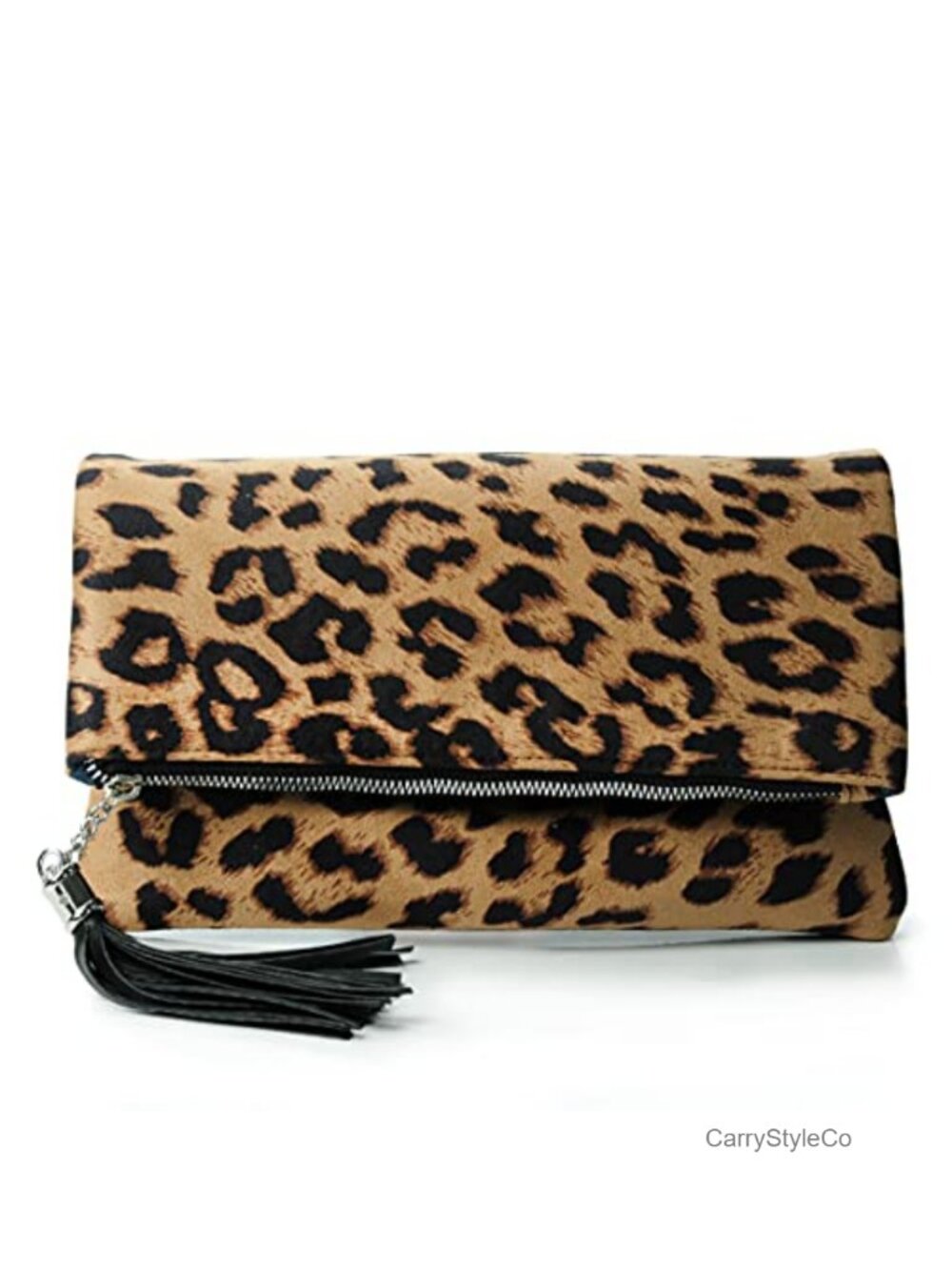 Leopard Foldover Clutch Purse with Chain Strap Crossbody Bag